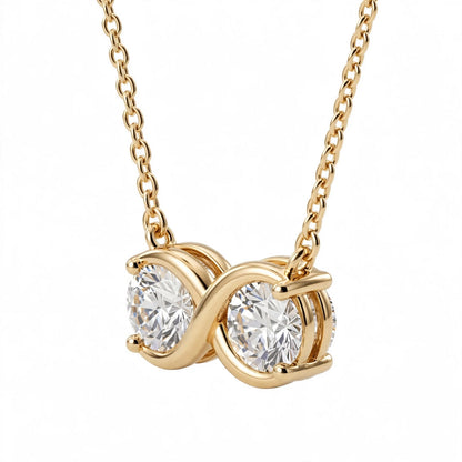 14K Yellow Gold Double Diamond Infinity Pendant Necklace