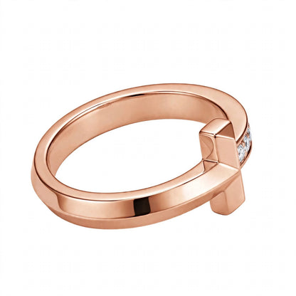 14K White Gold Geometric T-Bar Diamond Ring