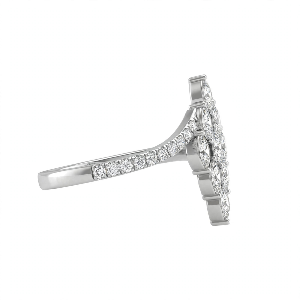 Yellow Gold Multi-Stone Marquise Diamond Cluster Bypass Ring