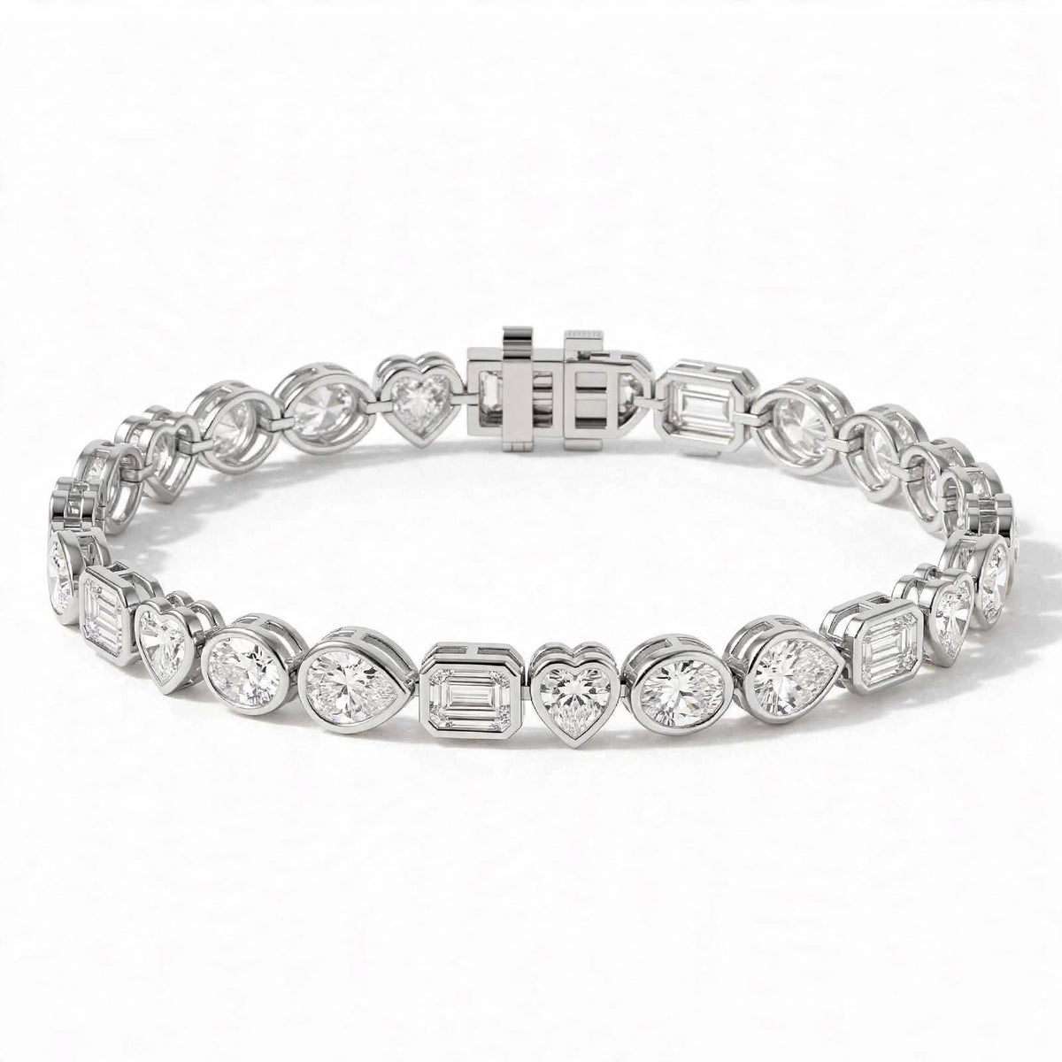14K Yellow Gold Multi-Shape Bezel-Set Diamond Tennis Bracelet