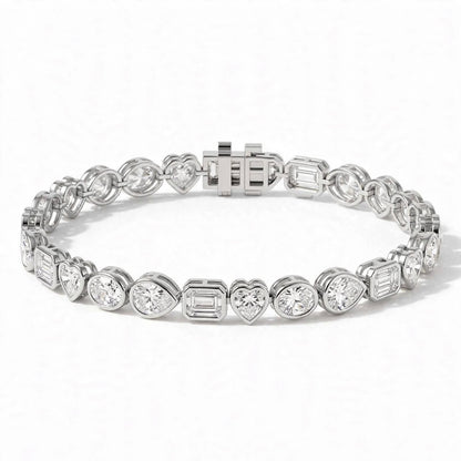 14K Yellow Gold Multi-Shape Bezel-Set Diamond Tennis Bracelet