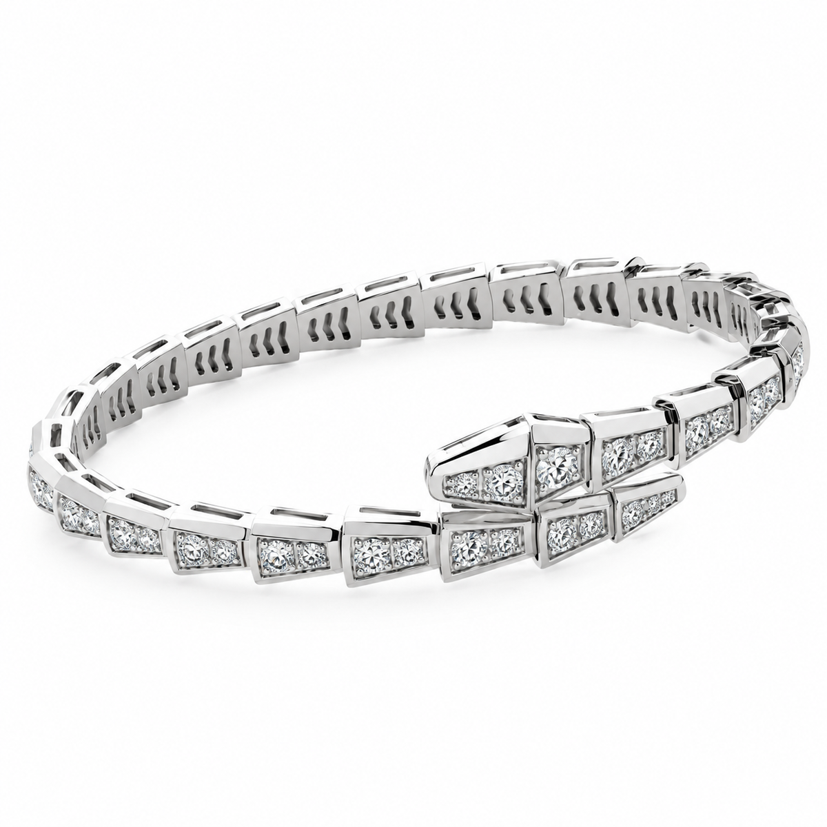 Handmade 18K White Gold Plated Silver Snake Bangle
