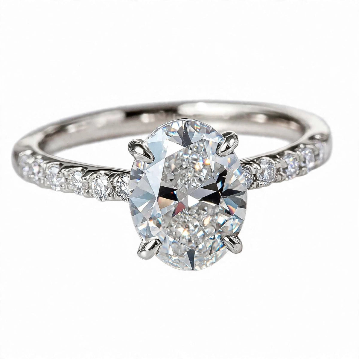 14K Yellow Gold Oval Cut Diamond Engagement Ring with Pavé Band