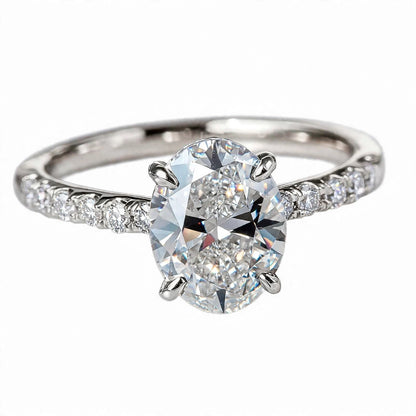 14K Yellow Gold Oval Cut Diamond Engagement Ring with Pavé Band