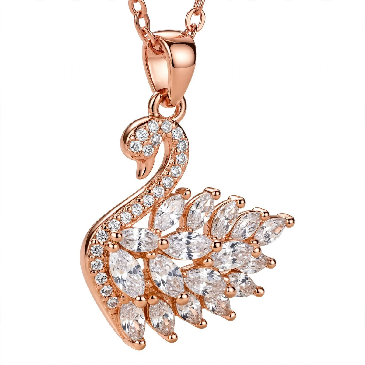 18K Rose Gold Plated Sterling Silver Swan Charm Necklace