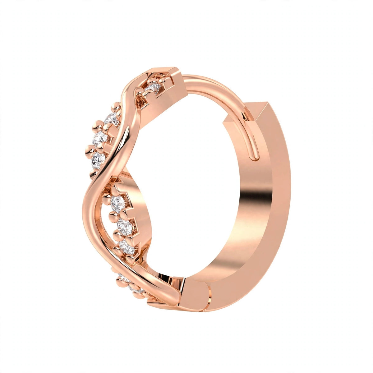 Yellow Gold Infinity Twist Diamond Huggie Hoop Earrings