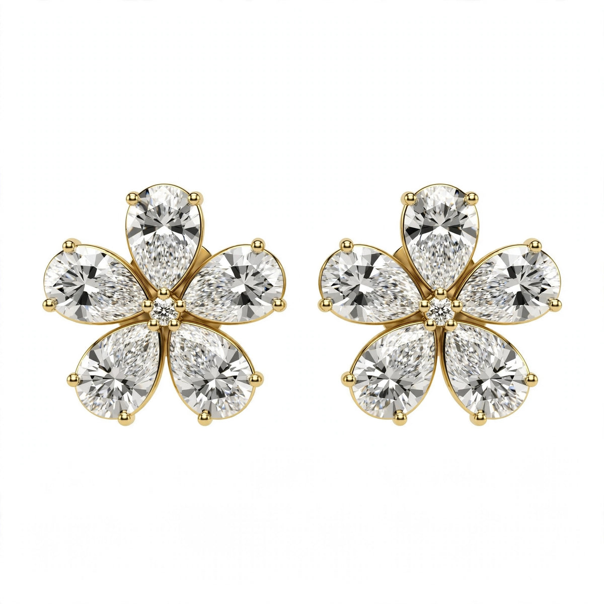 14K White Gold Pear-Shaped Diamond Flower Cluster Stud Earrings