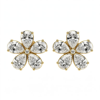 14K White Gold Pear-Shaped Diamond Flower Cluster Stud Earrings
