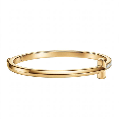 18K Yellow Gold Pavé Diamond T-Bar Hinged Bangle Bracelet