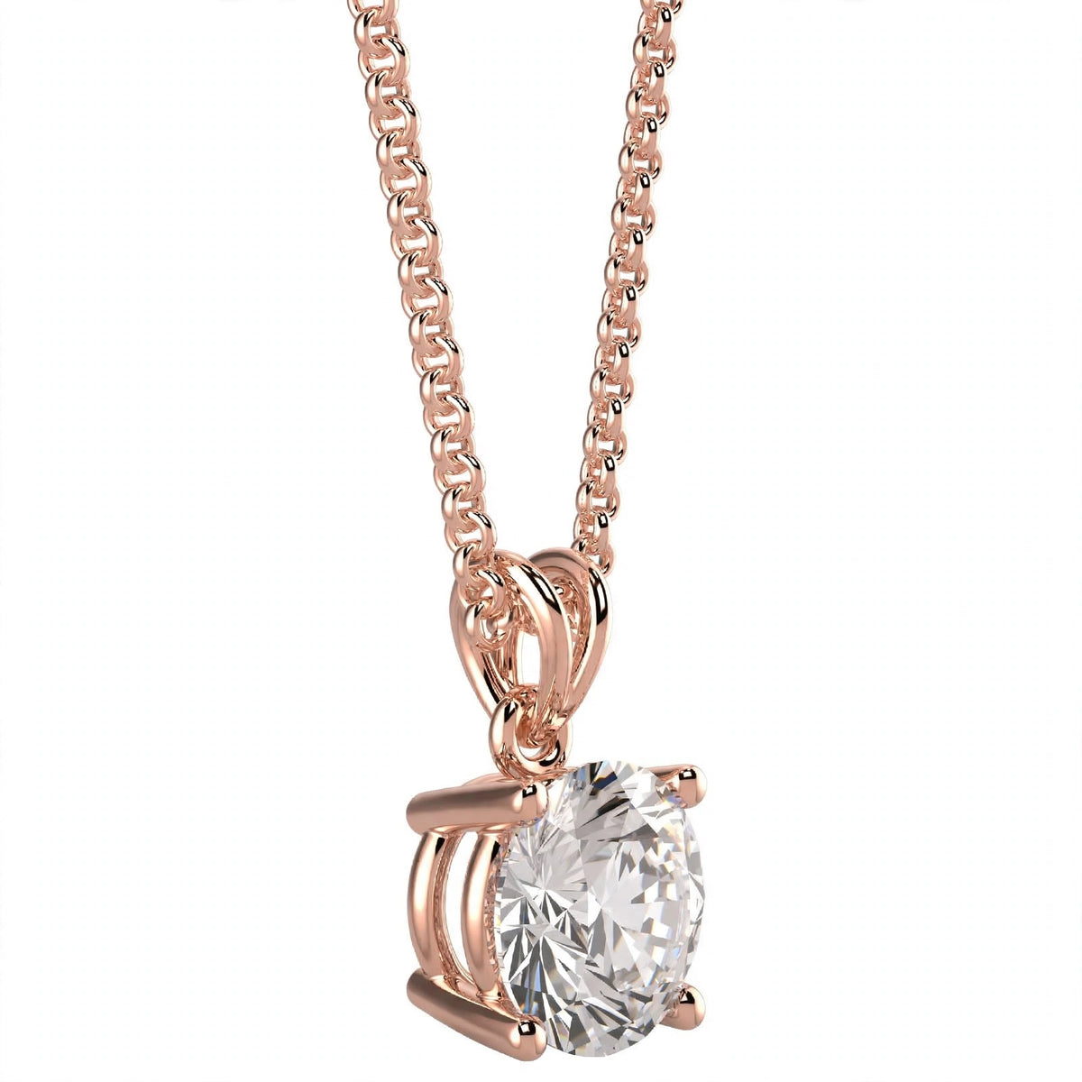 18K White Gold Round Cut Diamond Solitaire Pendant Necklace