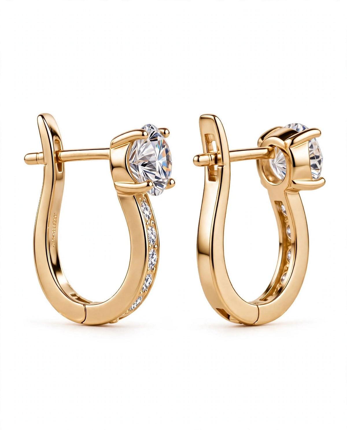 Rose Gold Leverback Hoop Earrings with Solitaire Top Stone & Pave Accent Crystals