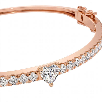 14K Yellow Gold Heart-Shaped and Round Diamond Pavé Bangle
