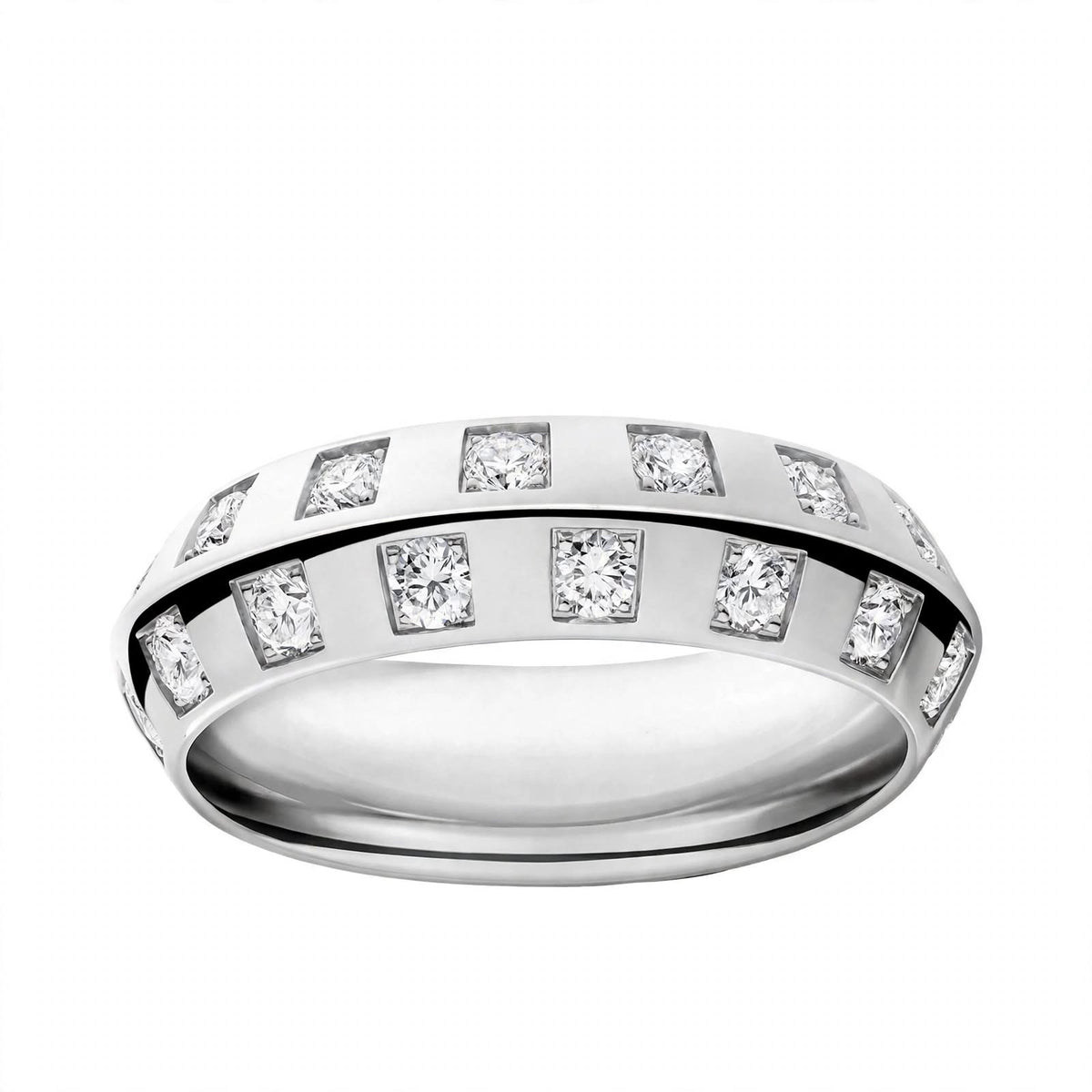 18K Rose Gold Checkerboard Bezel Square Set Round Diamond Ring