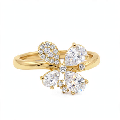 14K Yellow Gold Fancy Cluster Diamond Butterfly Ring