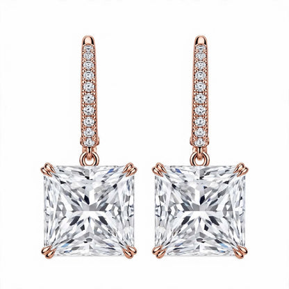 14K Yellow Gold Princess Cut Diamond Huggie Drop Earrings