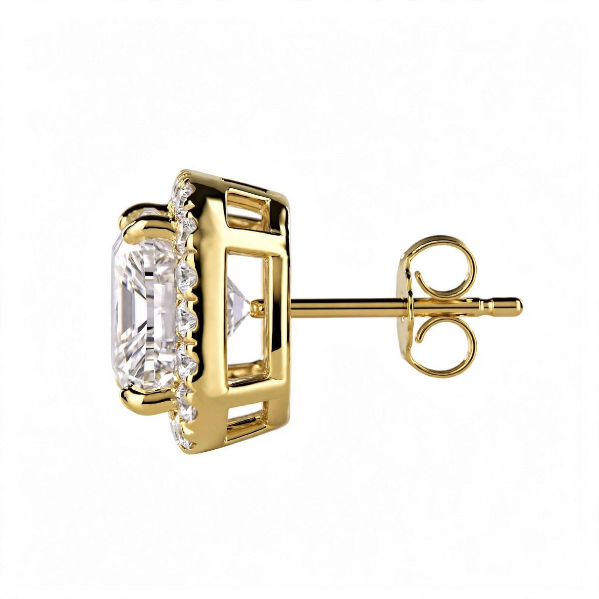 18K Yellow Gold Cushion-Cut Diamond Halo Stud Earrings