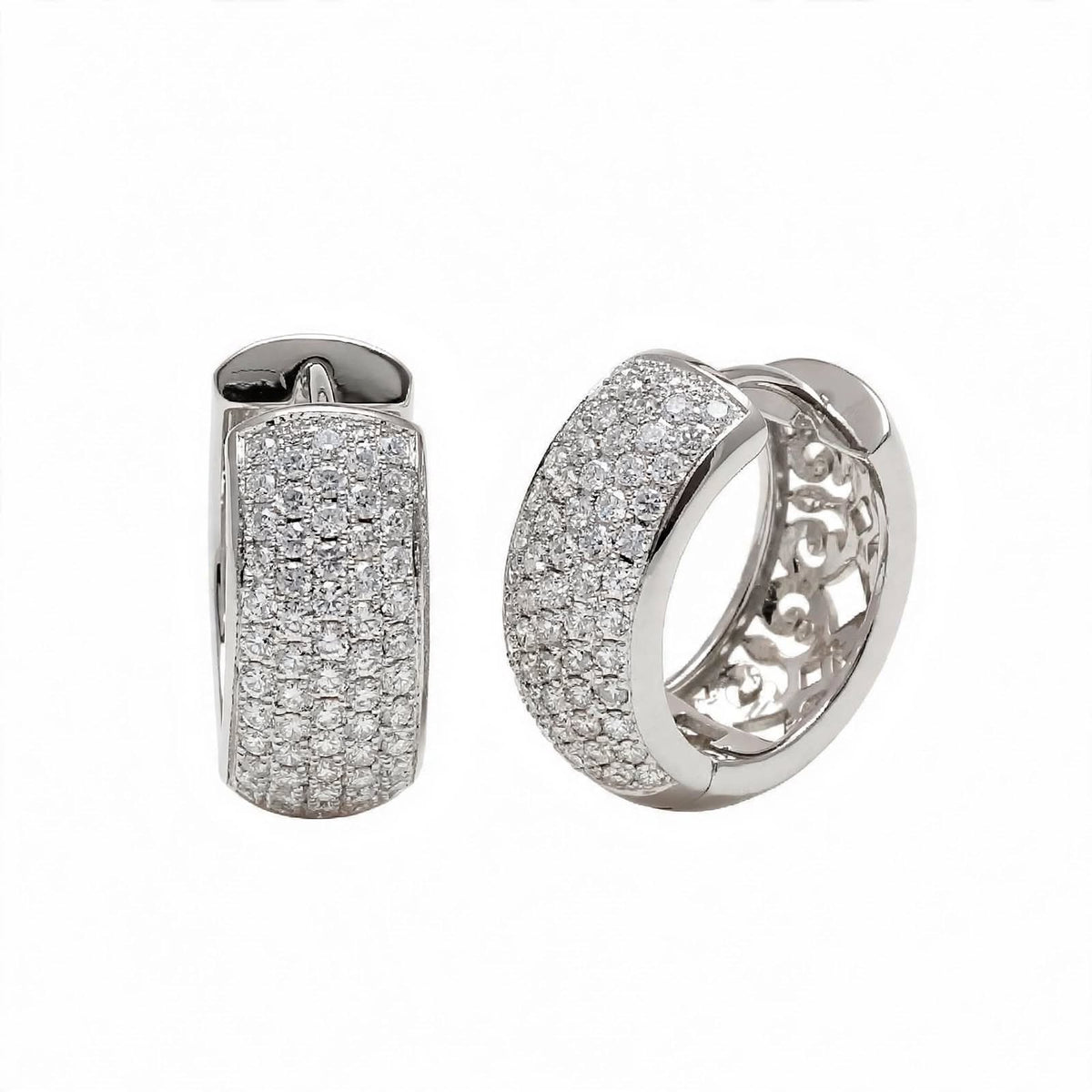 18K Yellow Gold Multi-Row Diamond Pavé Huggie Hoop Earrings