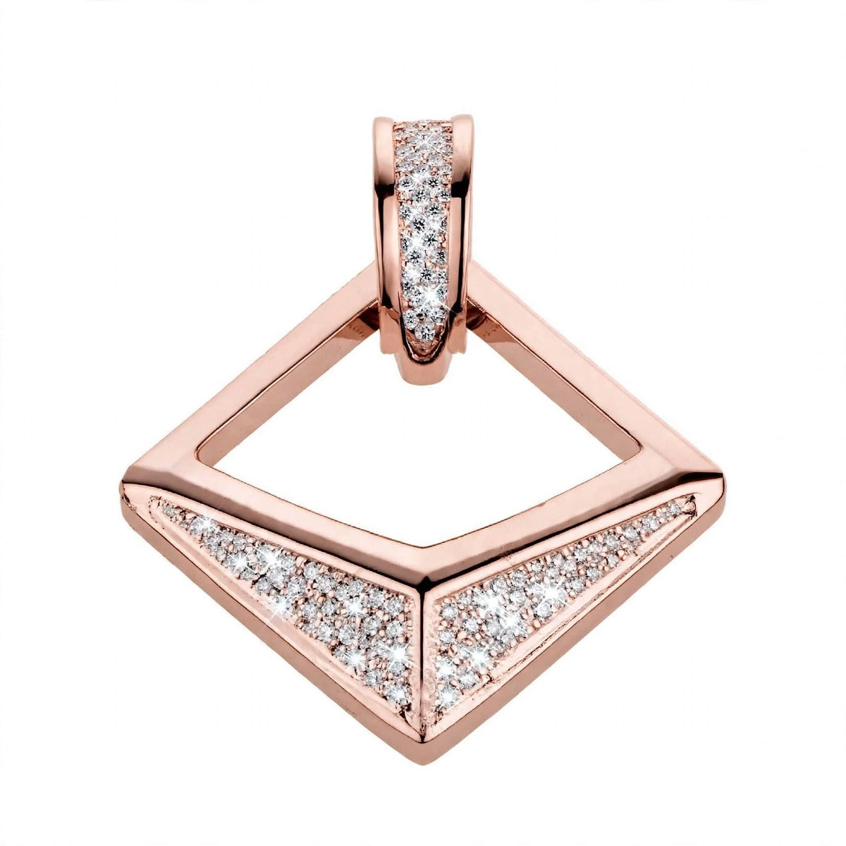 18K Rose Gold Modern Geometric Open Rhombus Diamond Pendant