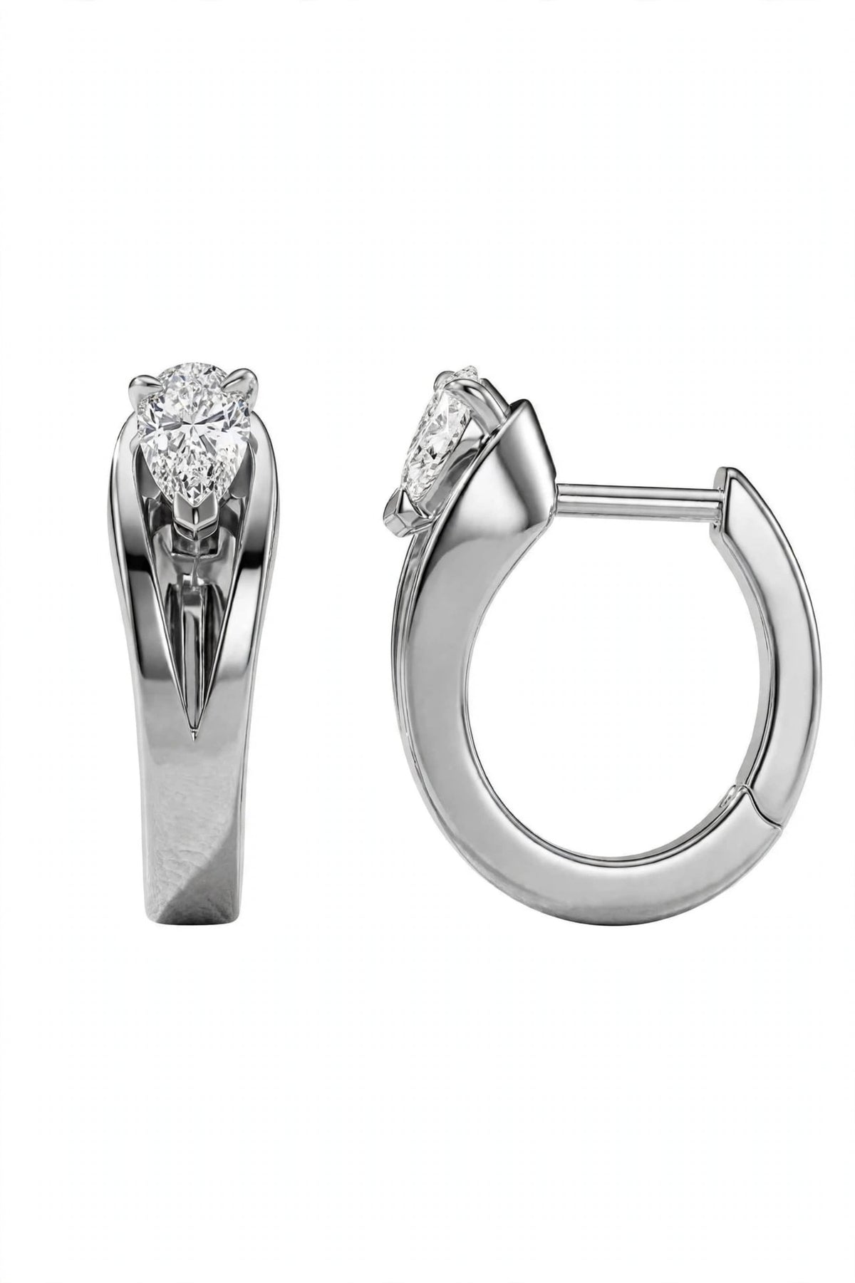Pear-Cut Diamond Solitaire Hoop Stud Earrings