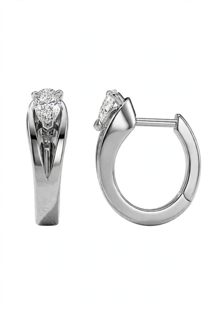 Pear-Cut Diamond Solitaire Hoop Stud Earrings