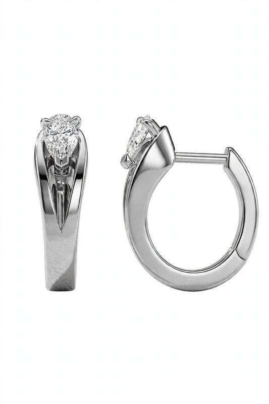 14K White Gold Pear-Cut Diamond Solitaire Hoop Stud Earrings