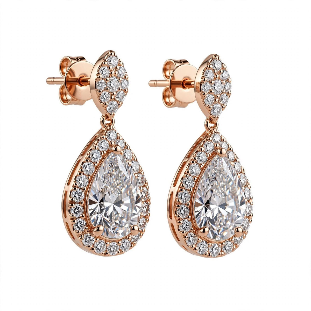 14K Rose Gold Pear Shaped Drop Earrings