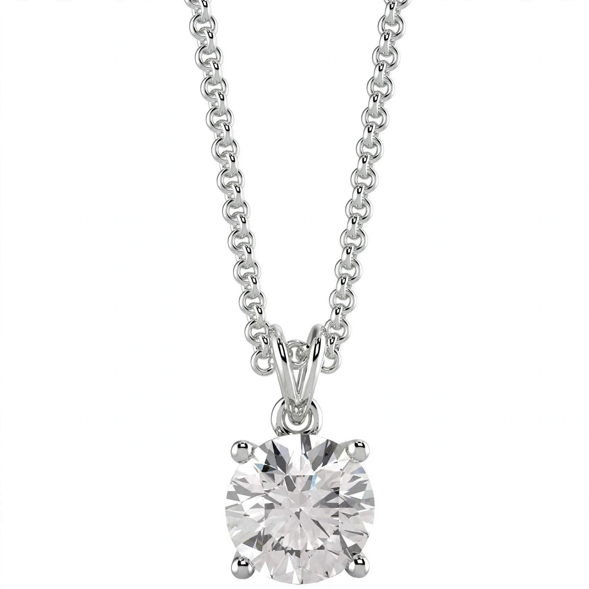18K White Gold Round Cut Diamond Solitaire Pendant Necklace