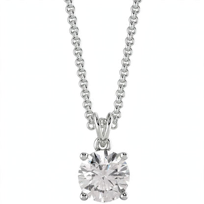 18K White Gold Round Cut Diamond Solitaire Pendant Necklace