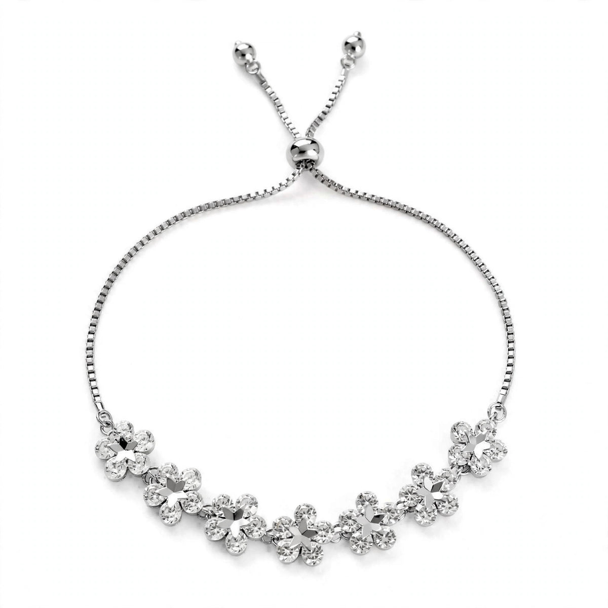 18K Rose Gold Crystal Flower Bolo Bracelet
