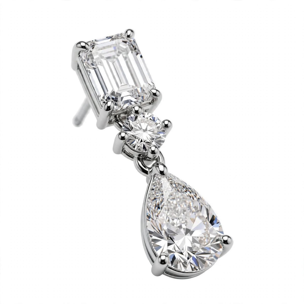 14K White Gold Multi-Shape Diamond Drop Earrings
