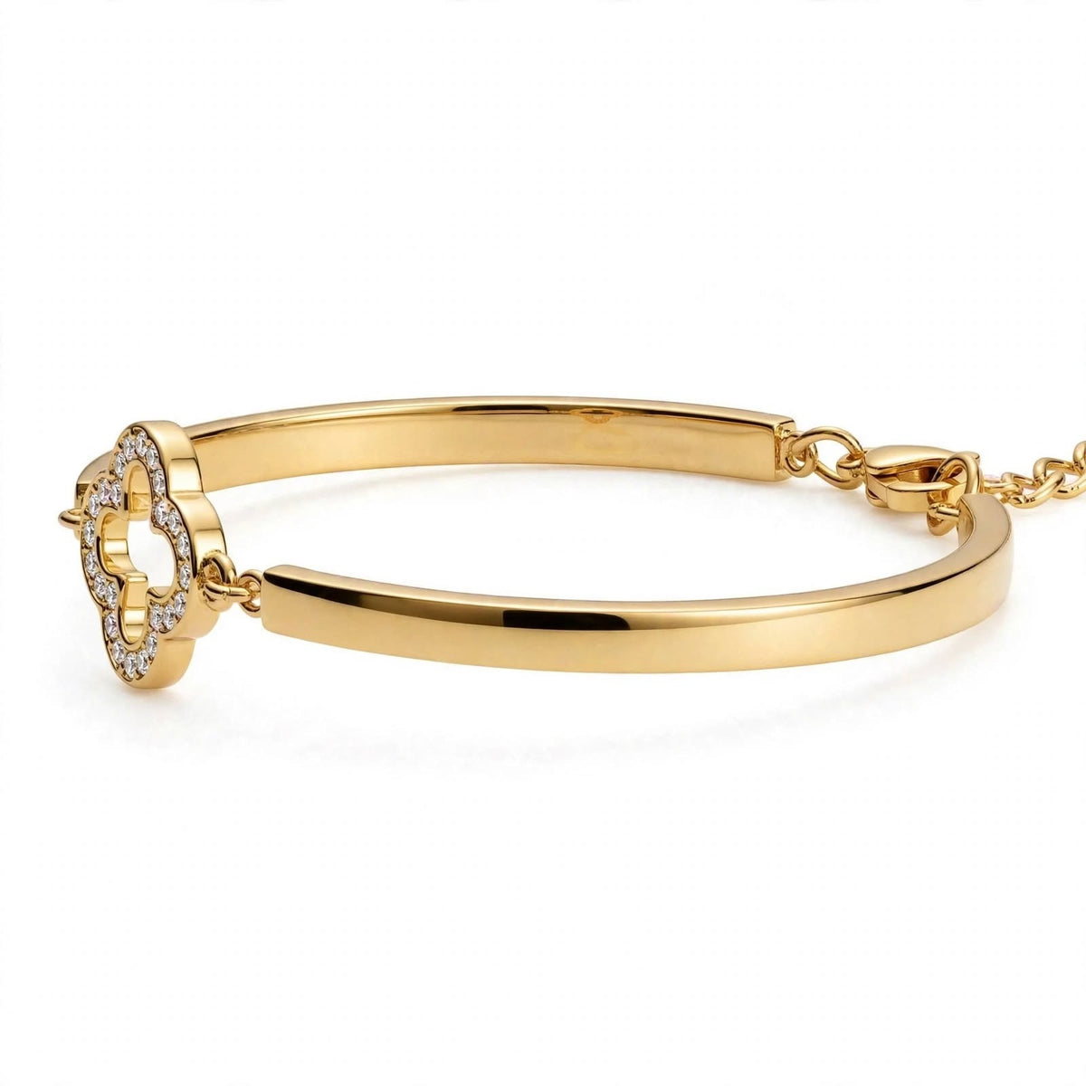 18K Yellow Gold Pavé Clover Bangle Bracelet