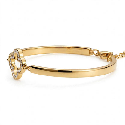 18K Yellow Gold Pavé Clover Bangle Bracelet