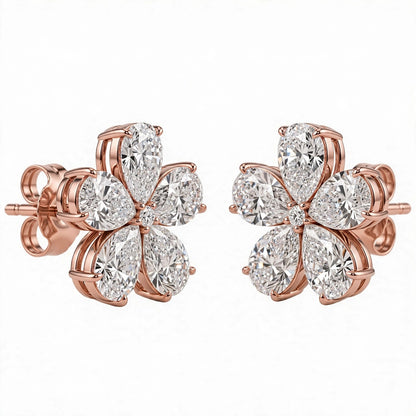 14K White Gold Pear-Shaped Diamond Flower Cluster Stud Earrings