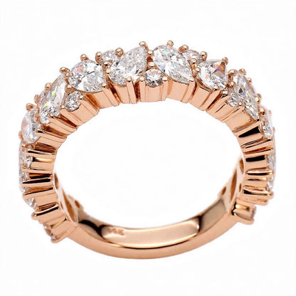 14K Rose Gold Asymmetric Pear & Round Diamond Cluster Eternity Band