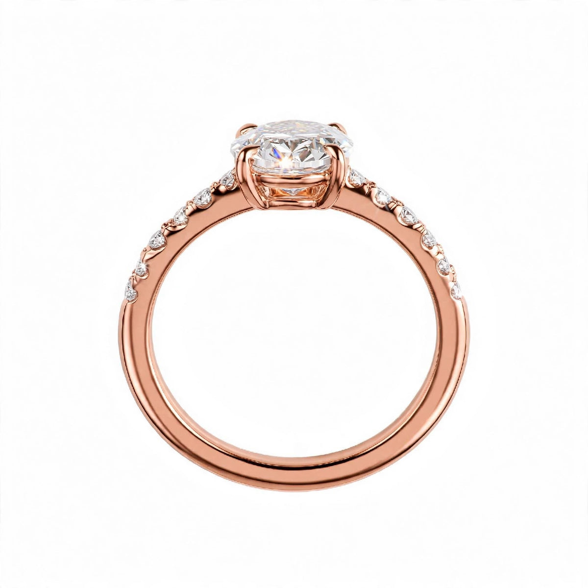 14K Yellow Gold Oval Cut Diamond Engagement Ring with Pavé Band