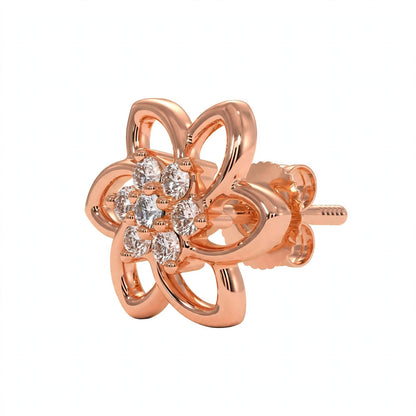 Yellow Gold Floral Cluster Diamond Stud Earrings