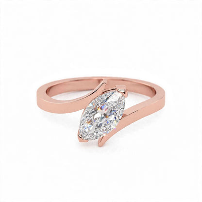 18K Yellow Gold Marquise Cut Lab Grown Diamond Bypass Engagement Ring