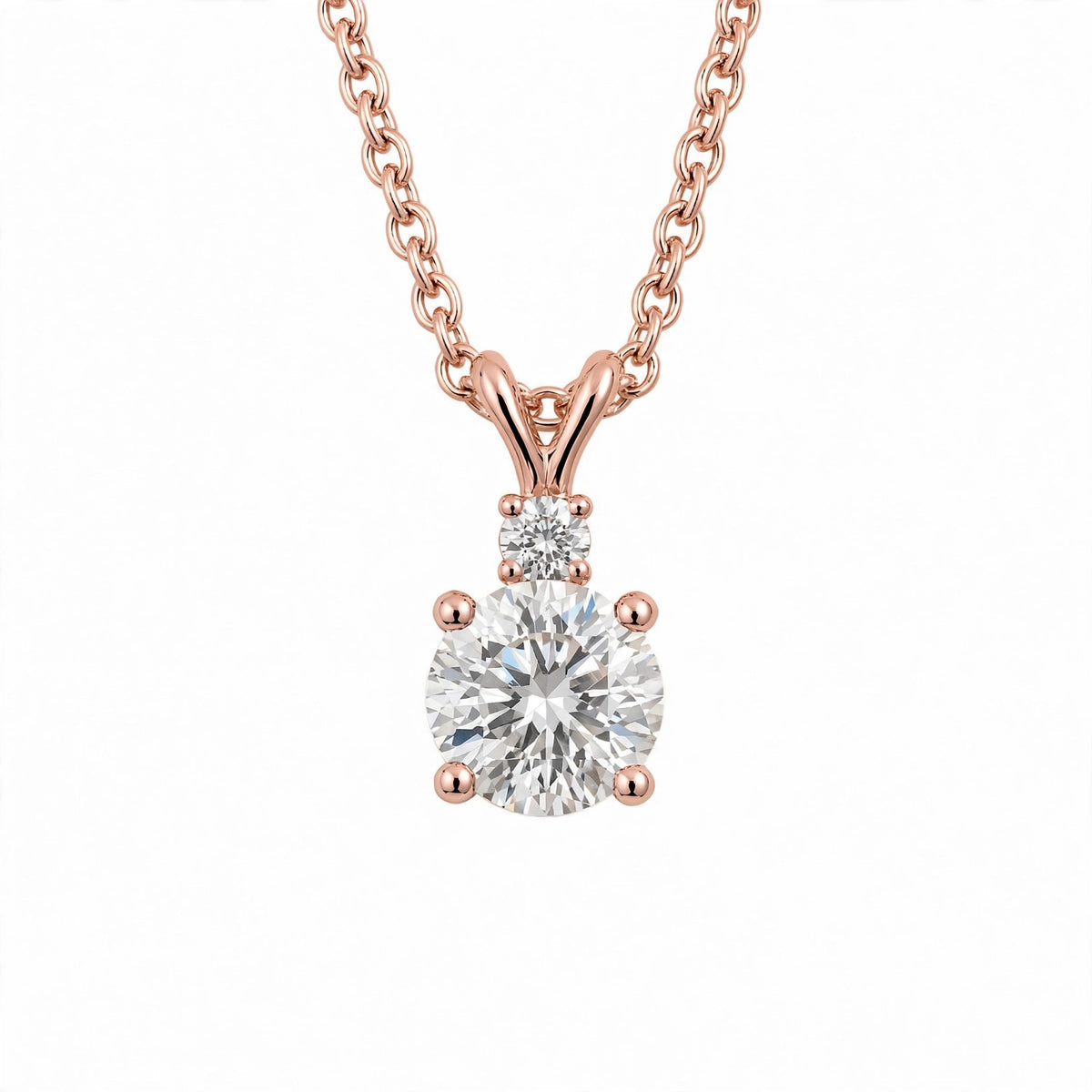 14K White Gold Radiant Dual-Stone Solitaire Diamond Pendant Necklace