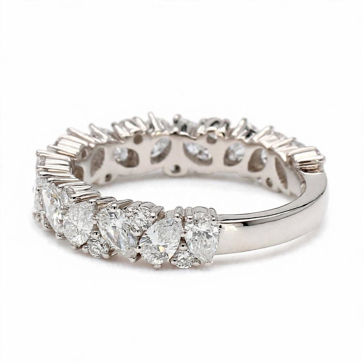 14K Rose Gold Asymmetric Pear & Round Diamond Cluster Eternity Band
