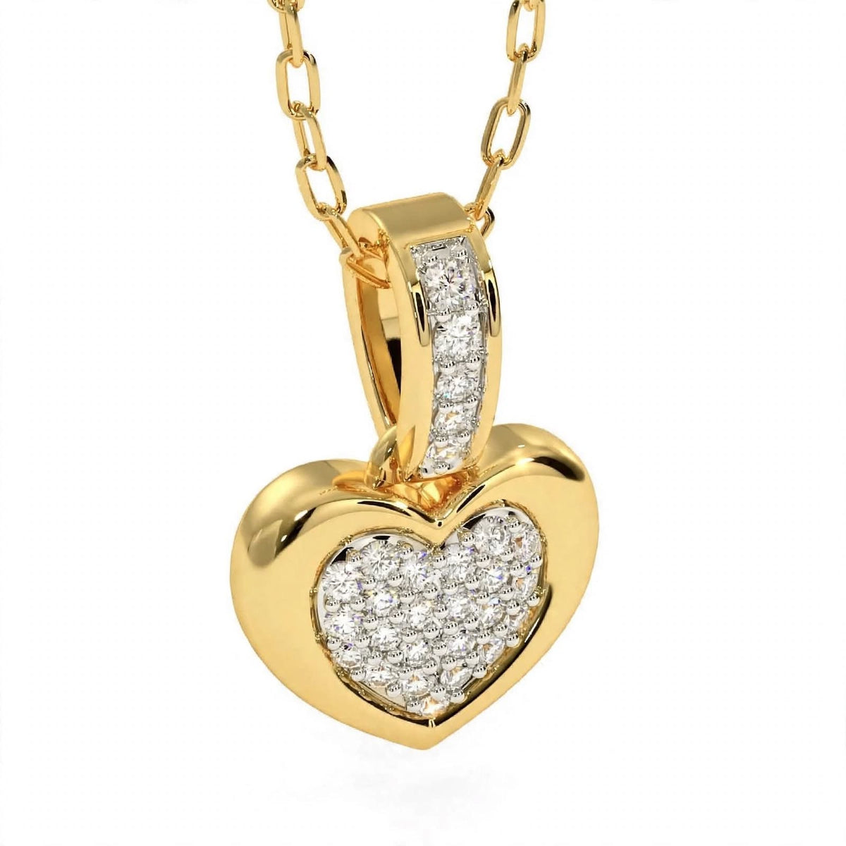 14K Yellow Gold Pavé Diamond Heart Pendant Necklace