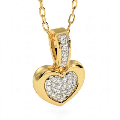 14K Yellow Gold Pavé Diamond Heart Pendant Necklace