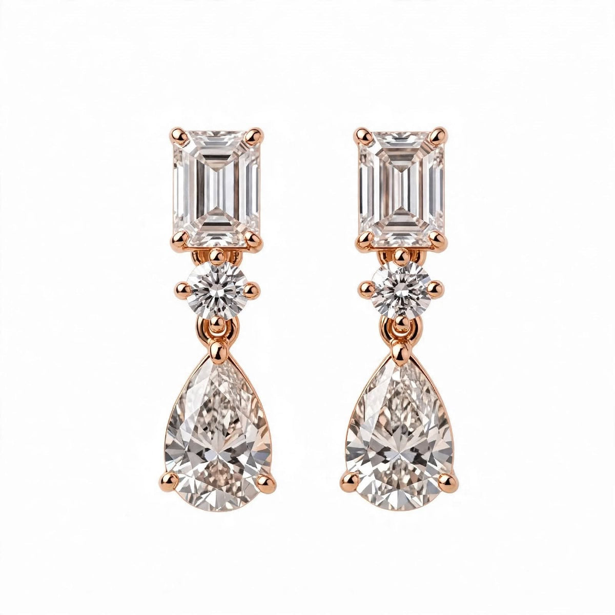 14K White Gold Multi-Shape Diamond Drop Earrings