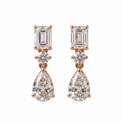 14K White Gold Multi-Shape Diamond Drop Earrings
