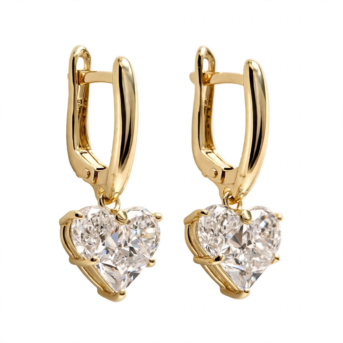 14K Gold Heart Cut Solitaire Drop Earrings