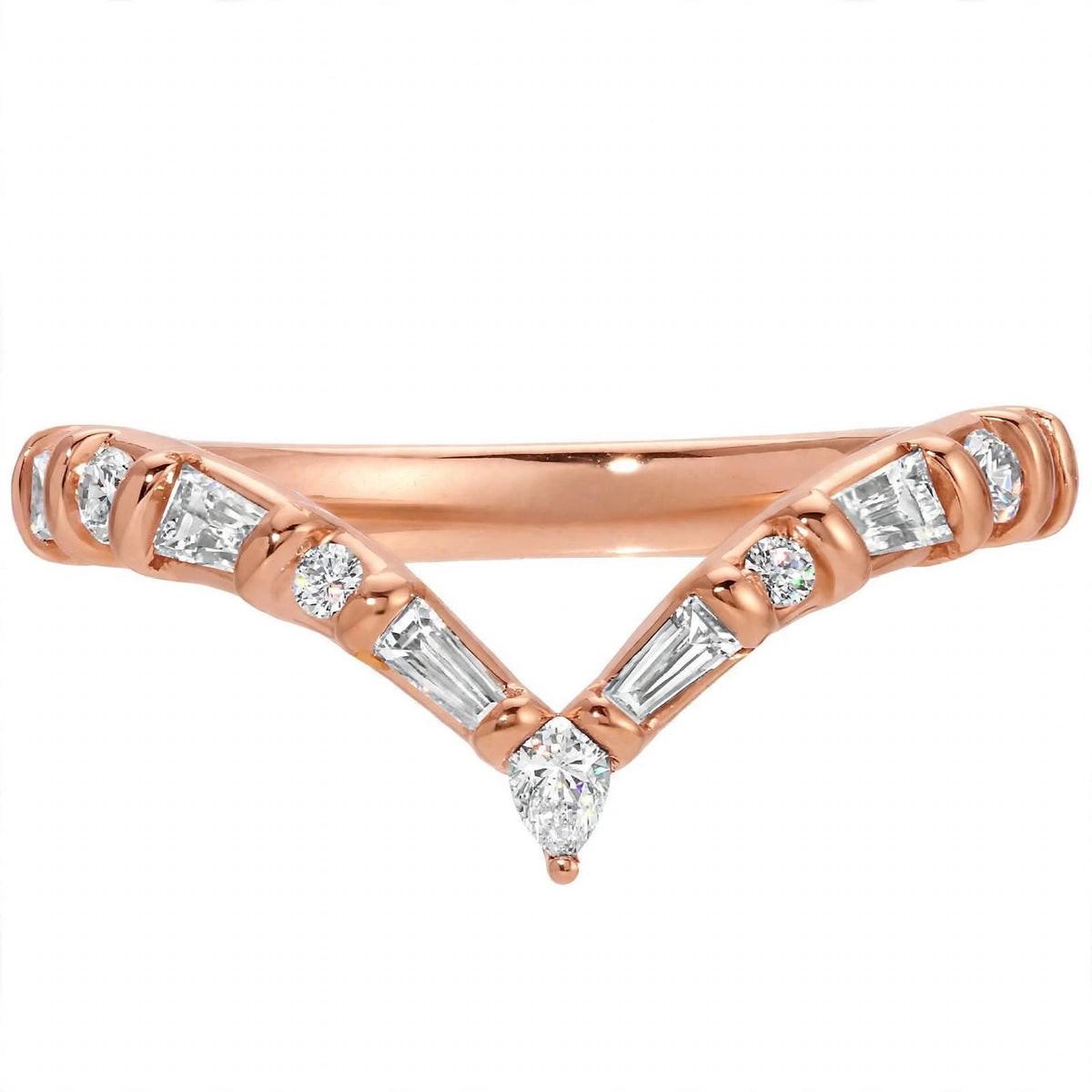 14K Yellow Gold Multi-Shape Diamond Chevron Contour Band