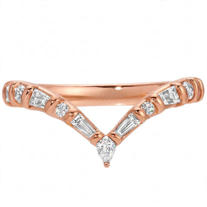 14K Yellow Gold Multi-Shape Diamond Chevron Contour Band