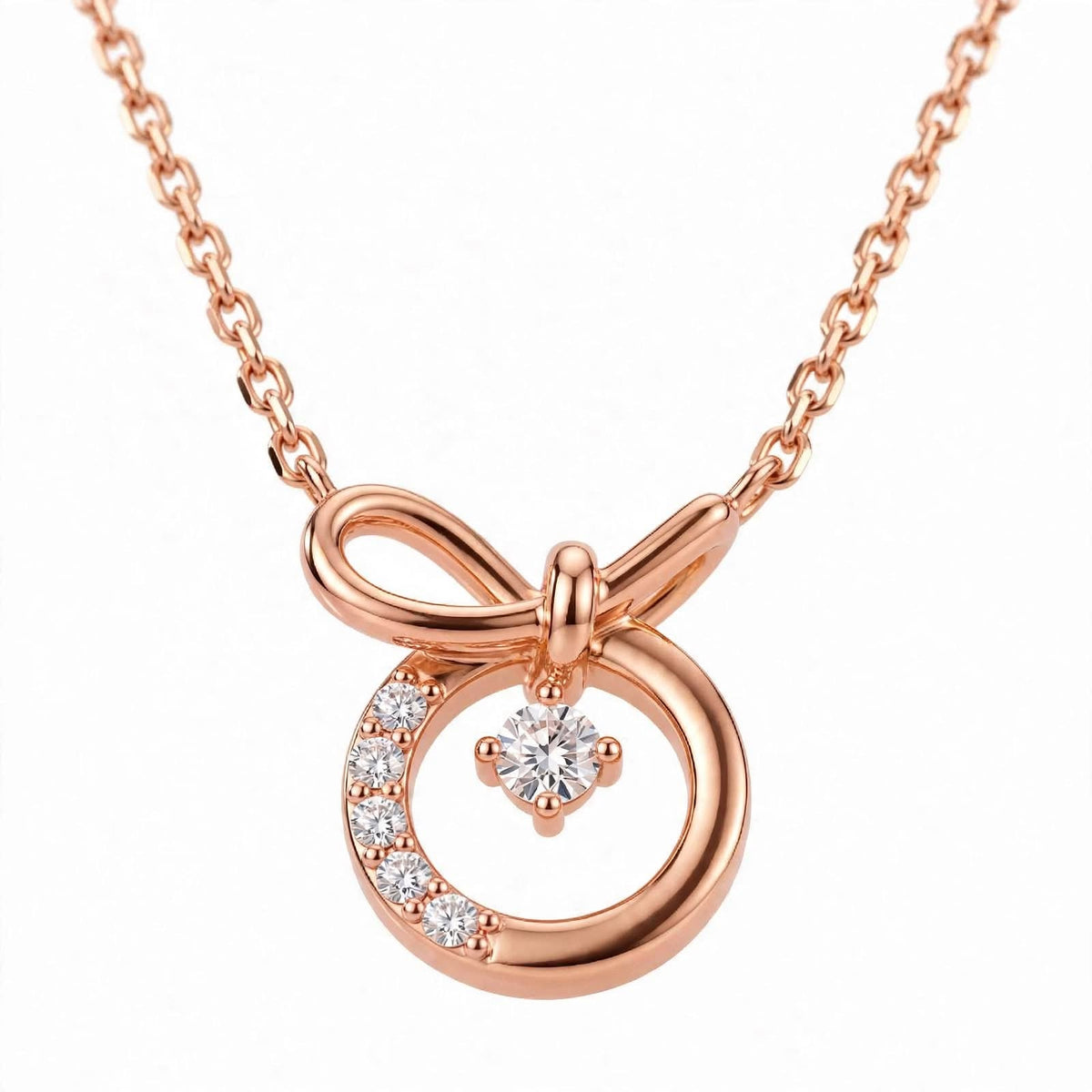 14K White Gold Promise Knot Bow Diamond Pendant Necklace