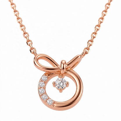 14K White Gold Promise Knot Bow Diamond Pendant Necklace