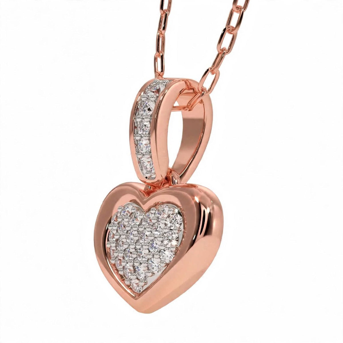 14K Yellow Gold Pavé Diamond Heart Pendant Necklace