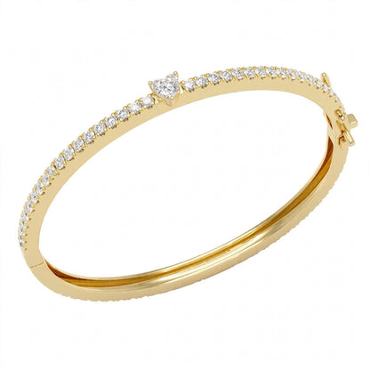 14K Yellow Gold Heart-Shaped and Round Diamond Pavé Bangle